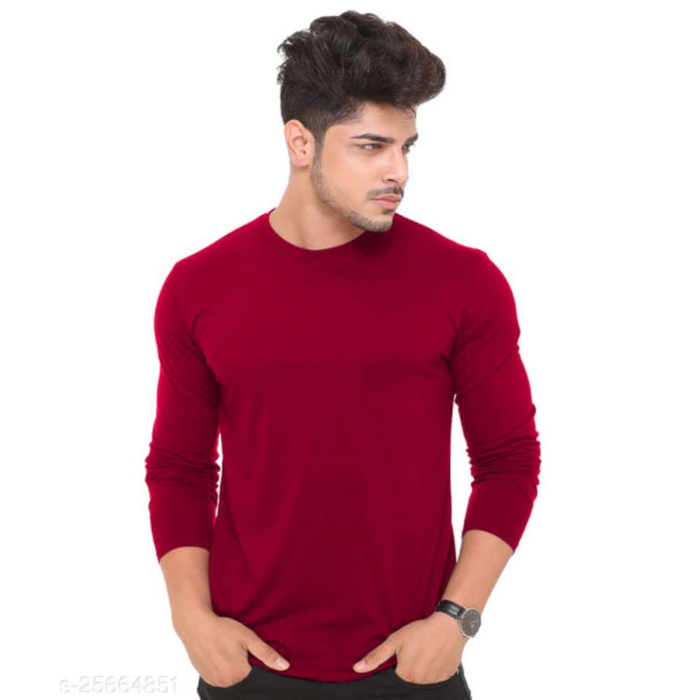 T-HUSTLER Maroon Full Sleeve Cotton Tshirt