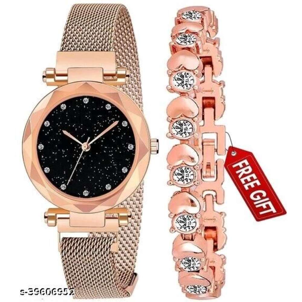 Ladies magnetic belt watch and bracelet combo