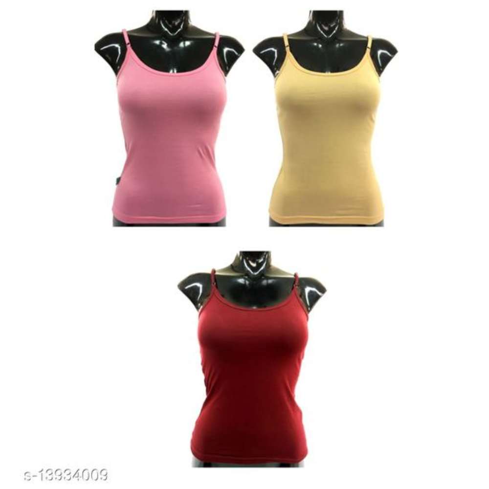Women Pack of 3 Multicolor Cotton Camisoles