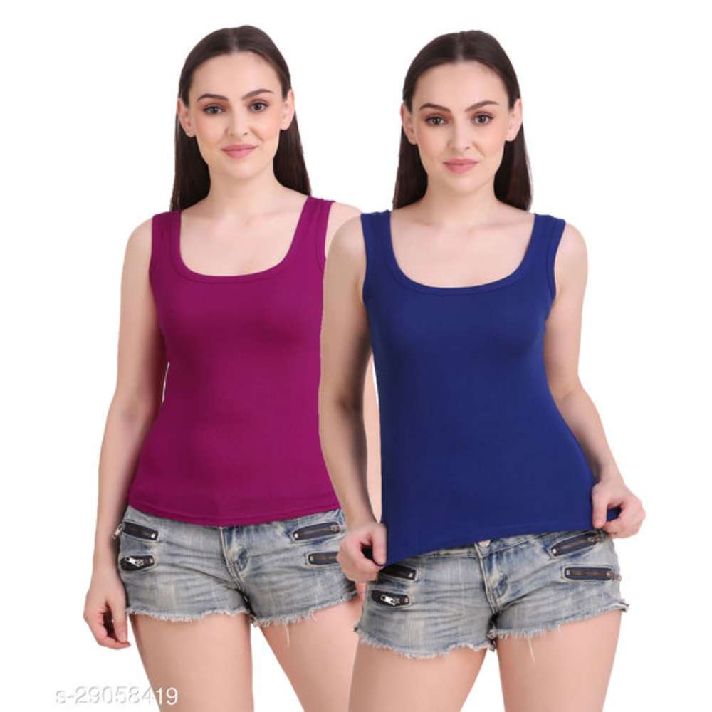 Women Pack of 2 Multicolor Cotton Camisoles