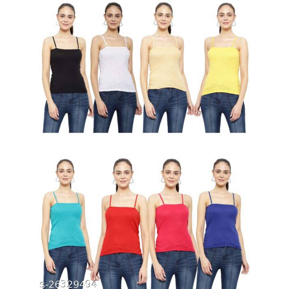Women Pack of 8 Peach Cotton Blend Camisoles