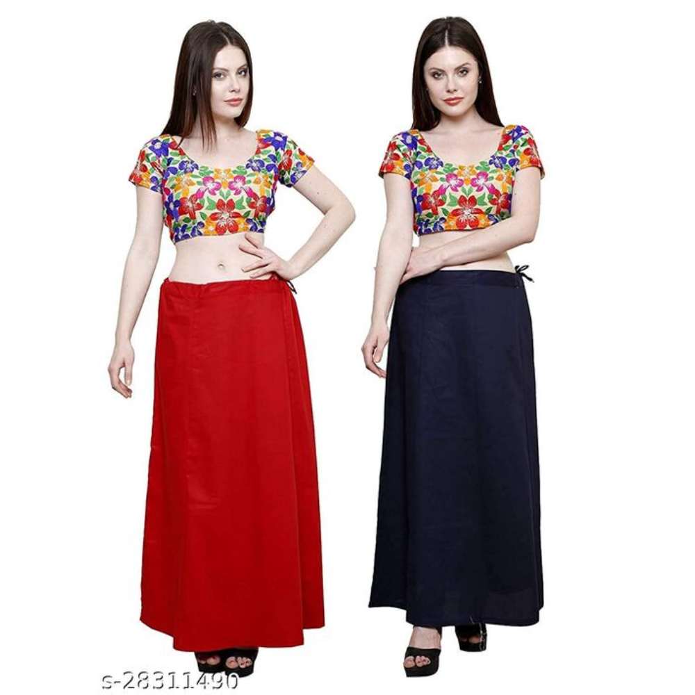 Sabhyatam Combo of Women's Cotton Best Plain Solid Indian Readymade Inskirt Saree Petticoats (Black, Red) (Waist Size- 38 Inch)