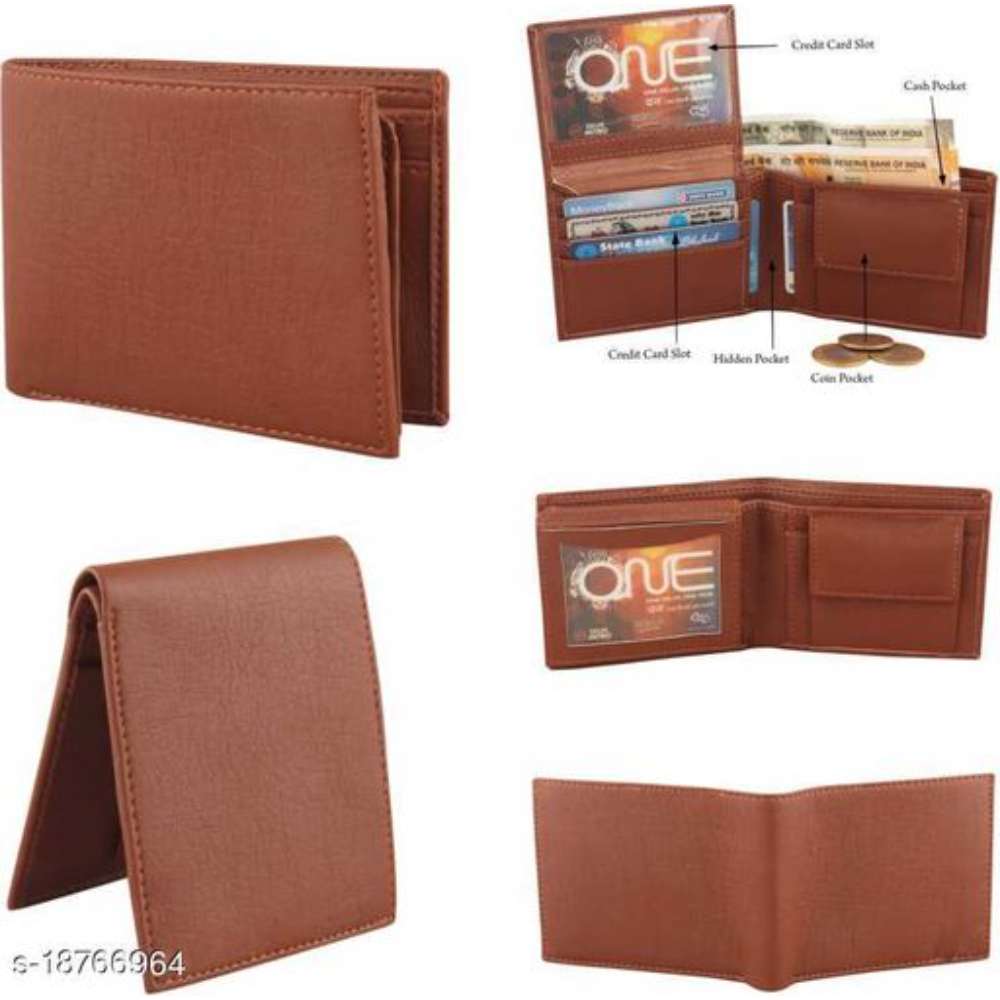 Men Tan Artificial Leather Wallet (5 Card Slots)
