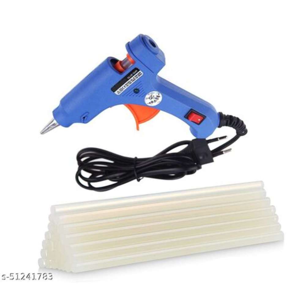 20 Watt Mini Hot Melt Glue Gun for Fine Craft Work (7 MM Diameter) (Blue Gun with 15 Glue Sticks)