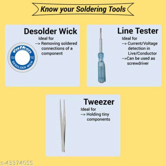 Walkers Beginners 8in1 Mobile Soldering Iron Equipment Tool Machine Combo Kit Set with Flux Paste and Wire 25 W Simple (Flat, Pointed Tip)