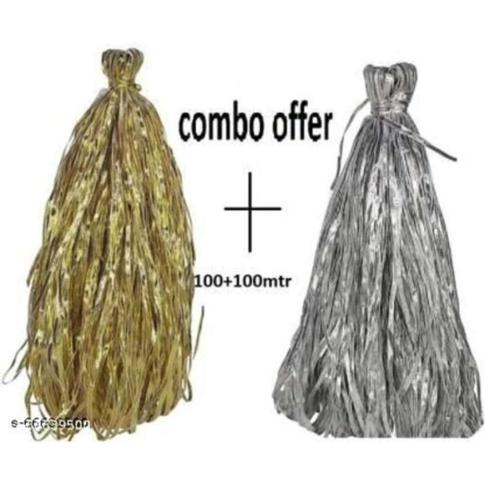 DIARA golden+silver gota with beautiful desifn (Pack of 100+100meter , Width=3mm) Used in saree, suit, lhengha, bluse and art & craft material (lace border)