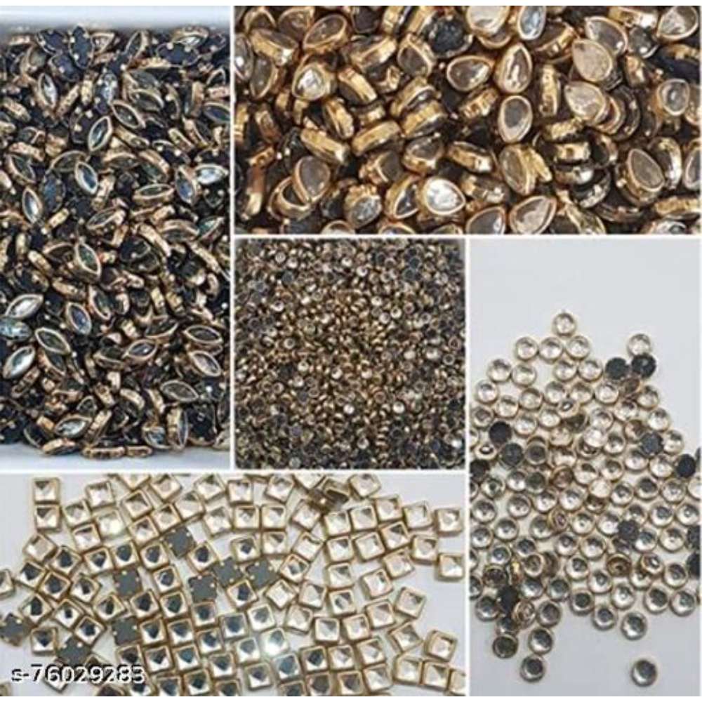 The Unique ® Kundan Stone Beads for Jewellery Making, Bangles, Embroidery, Craft, Aari / Maggam Work With Storage Box & Fabric Glue 500 Pieces.