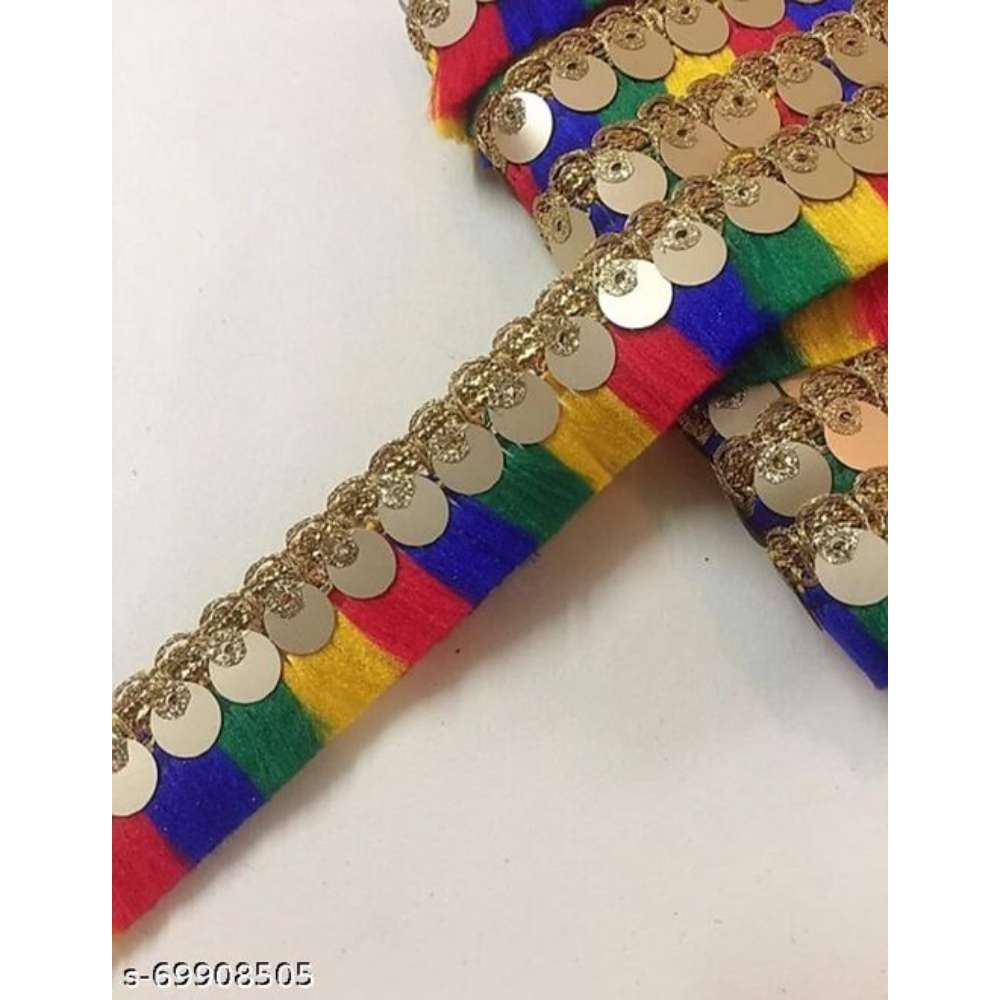 DIARA multicolour lace with beautiful sequence design lace border (Pack of 9meter , Width=10mm) used in saree, suit, lhengha, blouse, choli, chunri and Art&craft material (Lace border)