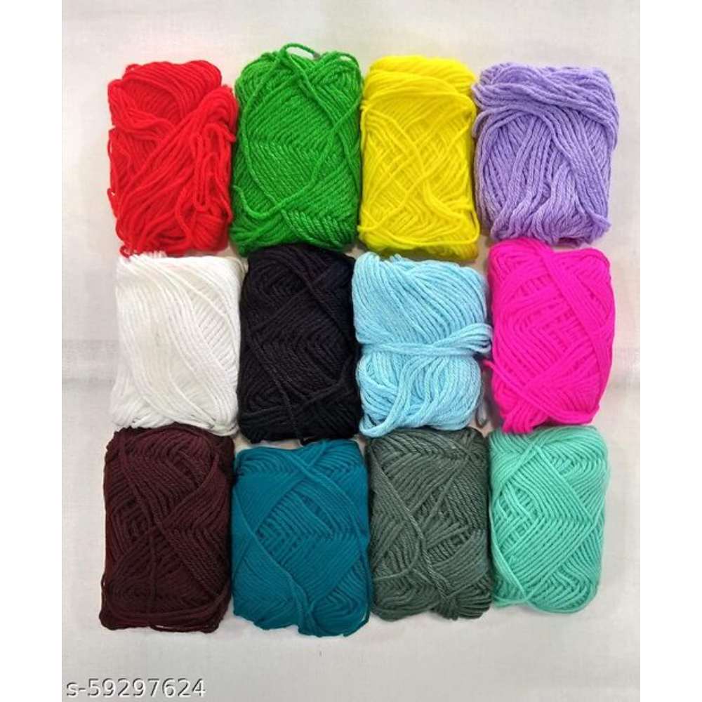 12 pcs Combo Wool Ball. Woollen Yarn Hand Knitting Art Craft Soft Fingering Crochet Hook Yarn, Needle Knitting Thread Dyed. (12 pc Combo)