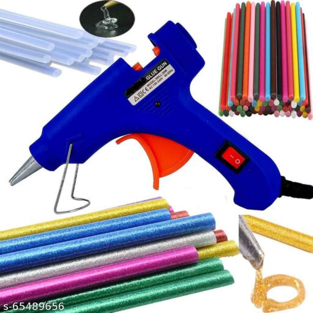 T Gum 20 watt Blue glue Gun with 18 mix (6 transparent + 6 Florescent + 6 Glitter) Glue sticks 7mm 6inchi