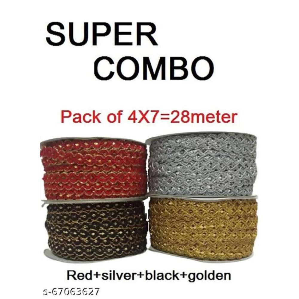DIARA Combo multicolour lace with beautiful design (Pack of 4X7meter , Width of all lace are = 5mm) used in saree, suit, lhengha, blouse, choli, chunri and art&craft material. (Lace border)