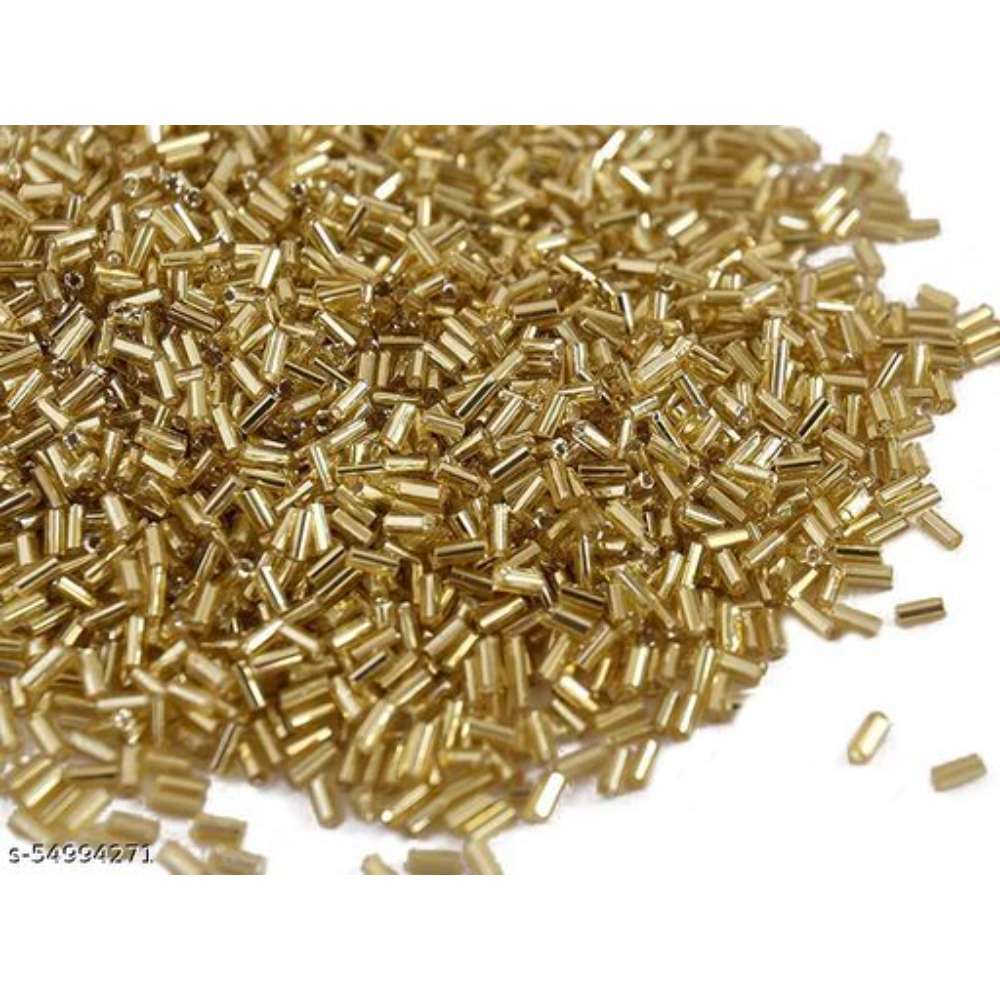 VBC Silverline Golden Pipe Beads/Bugle Beads/Glass Beads Standard Quality, for – Jewellery Making, Beading, Embroidery, Art and Craft (4.5 mm,400gms)