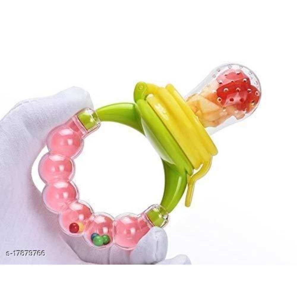 BPA-Free Silicone Food Nibbler with Mesh Nipple for Fruit and Veggie with Rattle Handle for Baby (3-12 Months)