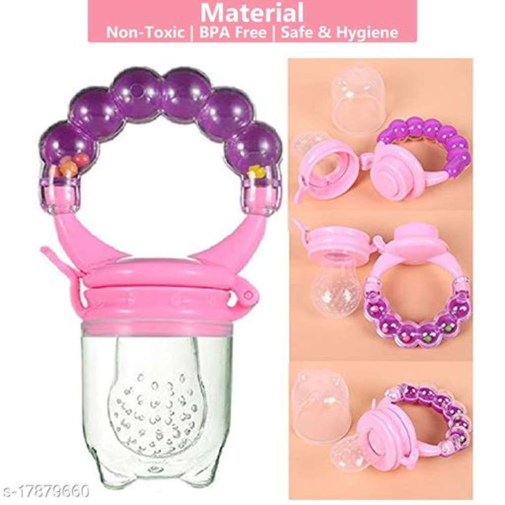 BPA-Free Silicone Food Nibbler with Mesh Nipple for Fruit and Veggie with Rattle Handle for Baby (3-12 Months)