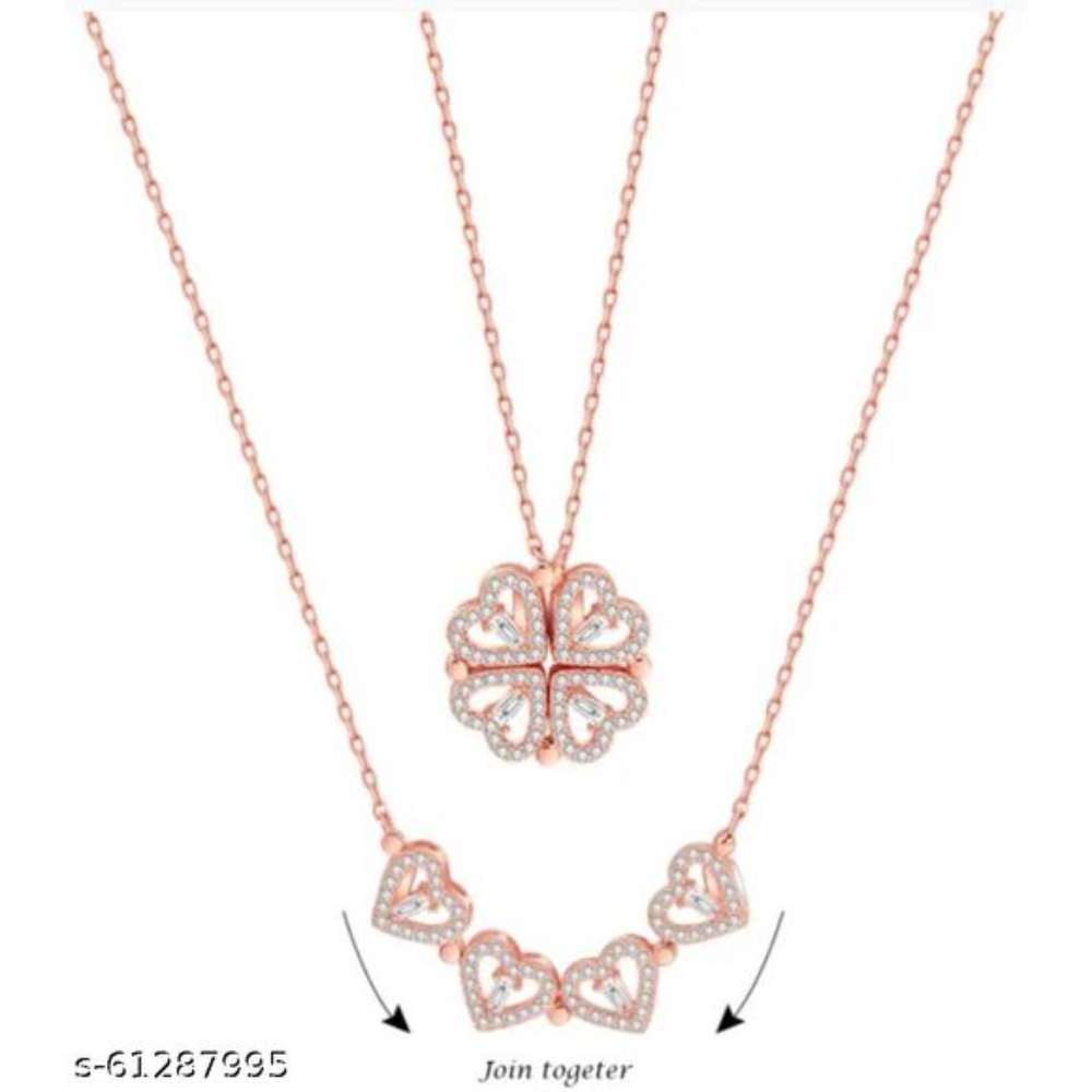 4 Magnetic Heart and leaf Clover, 2 in 1 Necklace Chain Pendant for Women and Girls