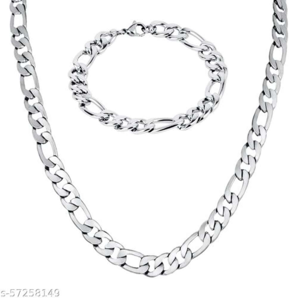 Thrillz Exclusive Silver Stainless Steel Chain With Bracelet Jewellery For Men/Boys