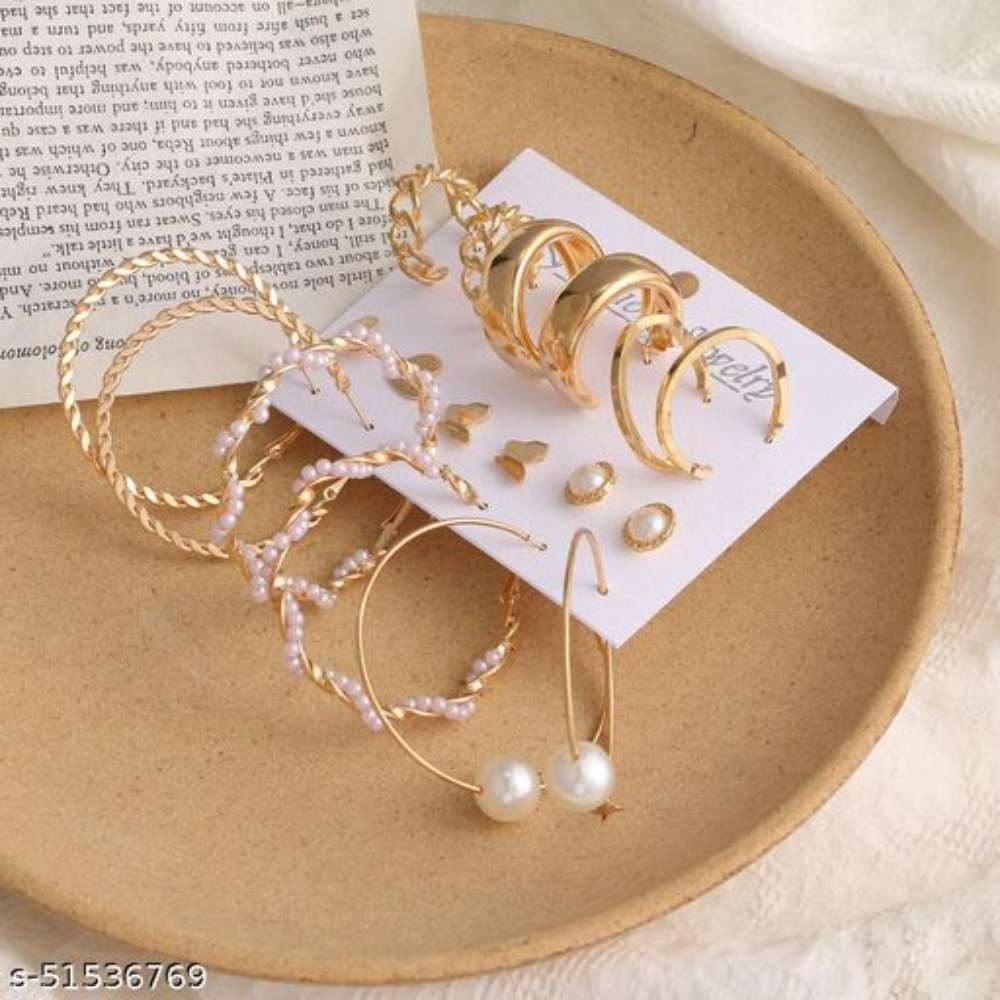 Destiny Jewels Women's Earrings Set Fashion Pearl Geometric Stud Earrings Combo of 9