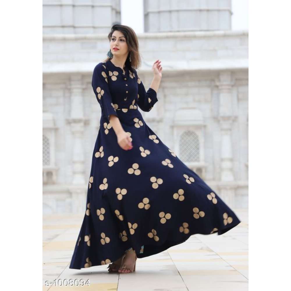 Women's Printed Rayon Long Anarkali Kurti