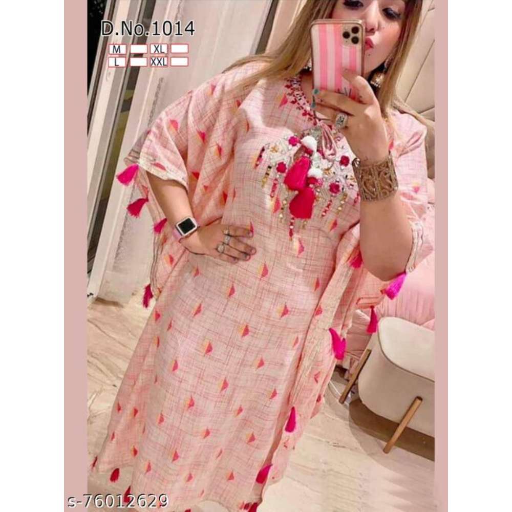 Annayema Apparels Women Pink Embroidered Kaftan With Tussel