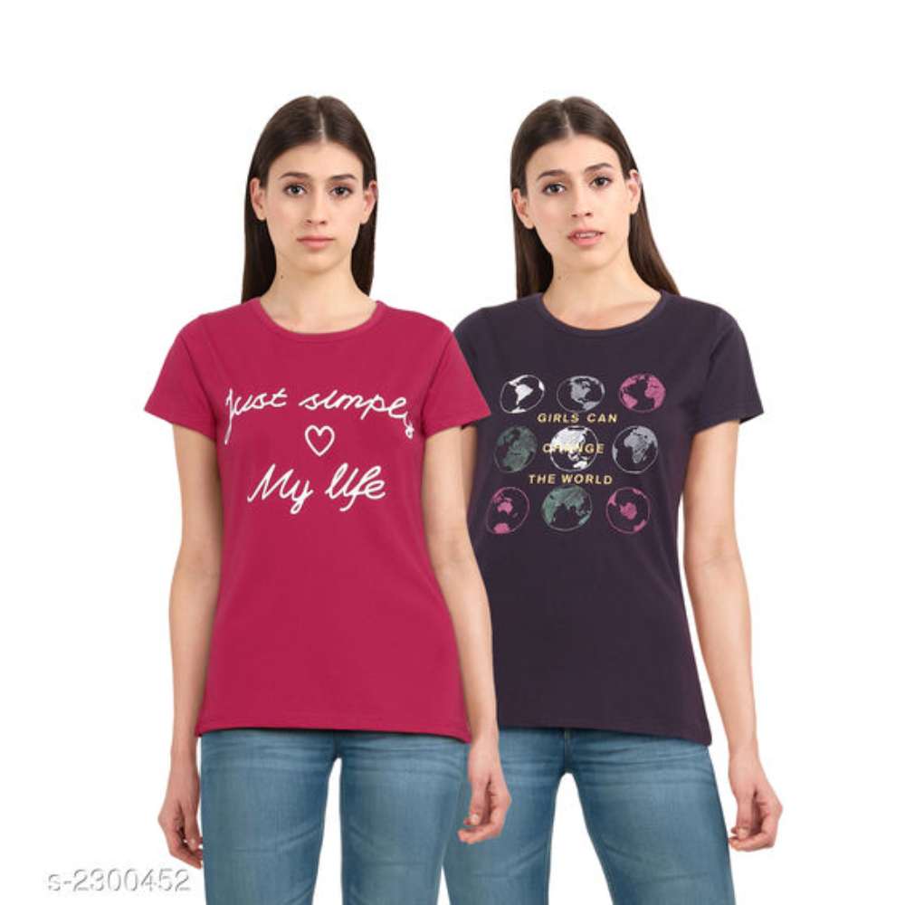 Elegant Cotton Women's T-Shirt (Pack Of 2)