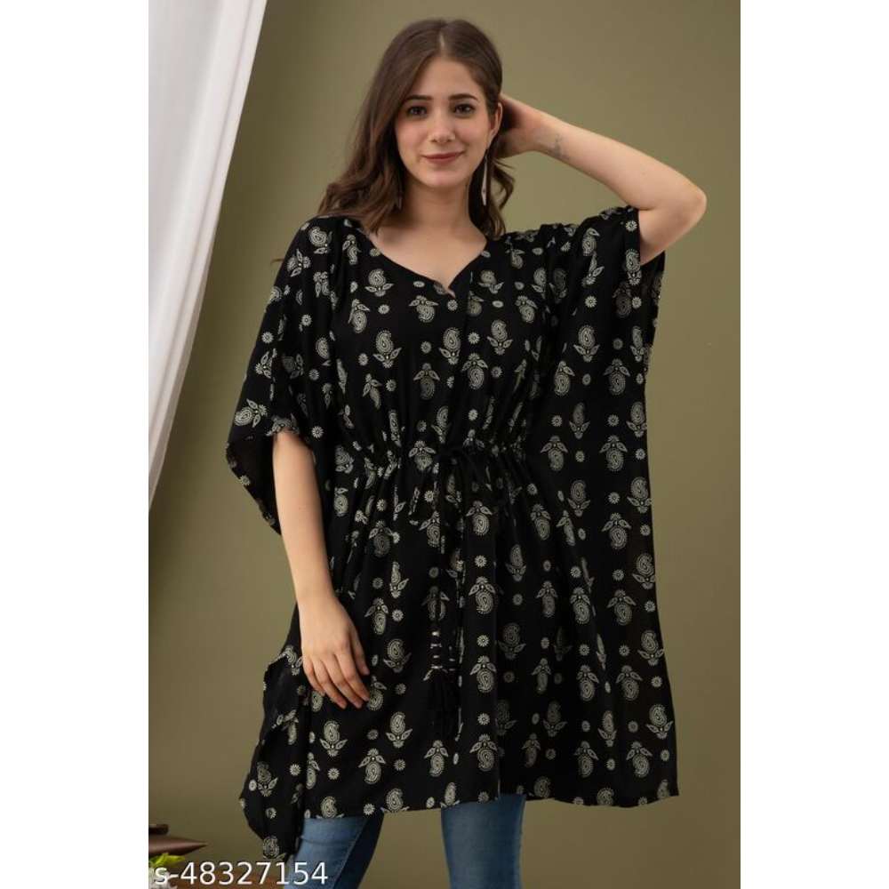 Comfy Black Rayon Printed Kaftan