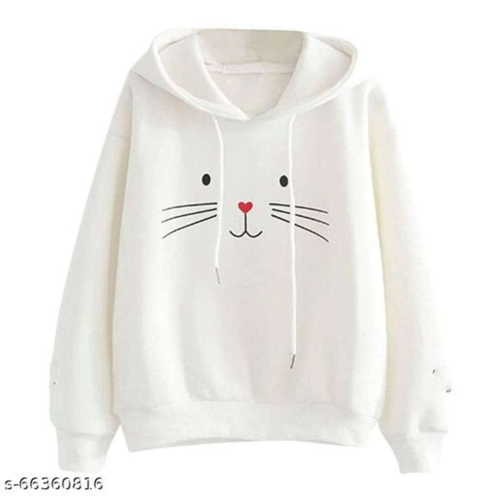 Peach Full Sleeve Stylish Women's Sweatshirts | cat Print Hoodie Women Sweatshirt